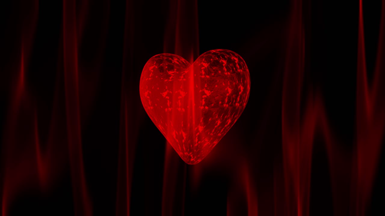 은 은 불꽃과 함께 배경에 루프로 회전하는 빛나는 심장을 빛나는 라바