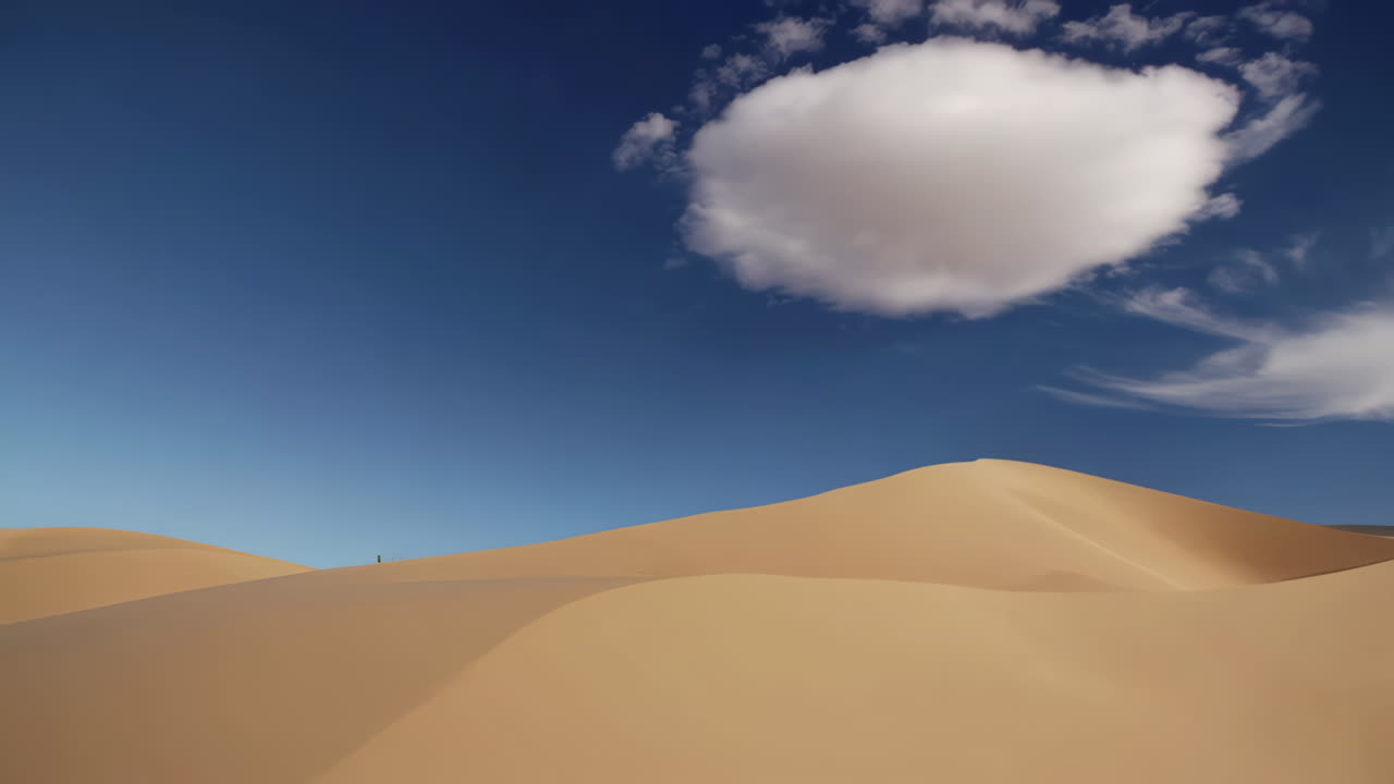 Vast Desert Landscape with Sand Dunes and Blue Sky
