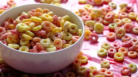 colorful ring cereal in a white bowl