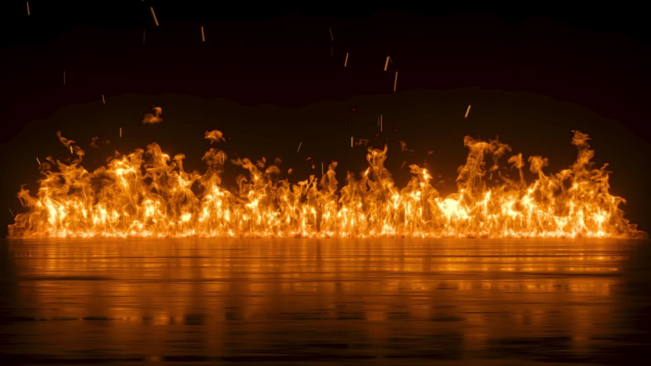 검은 바탕에 불타는 불꽃의 3d 애니메이션. 어 속에서 불꽃을 태우고 있습니다.