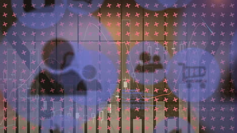 animación del procesamiento de datos sobre iconos de medios