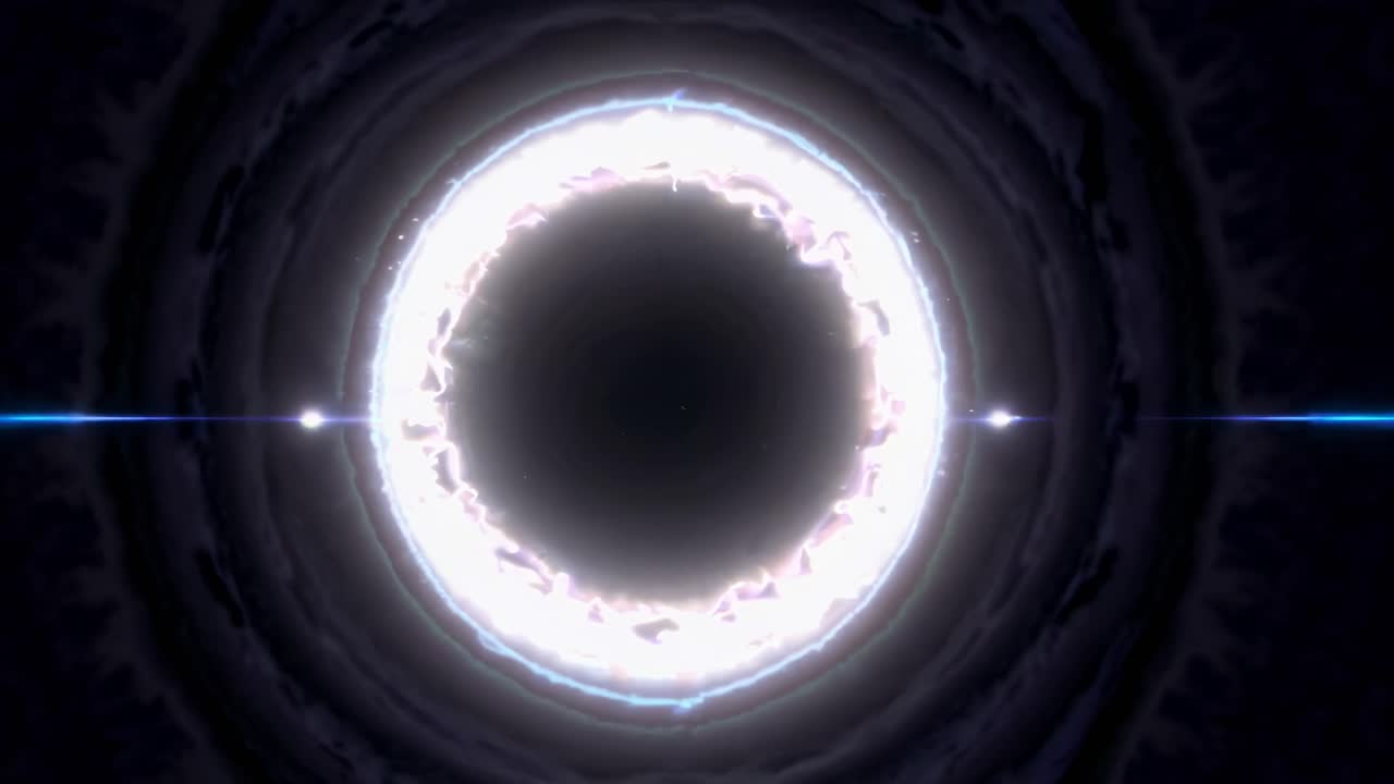 Vista aerea di un anello elettrico luminoso in un vuoto oscuro, che crea un'atmosfera misteriosa e fantascientifica.