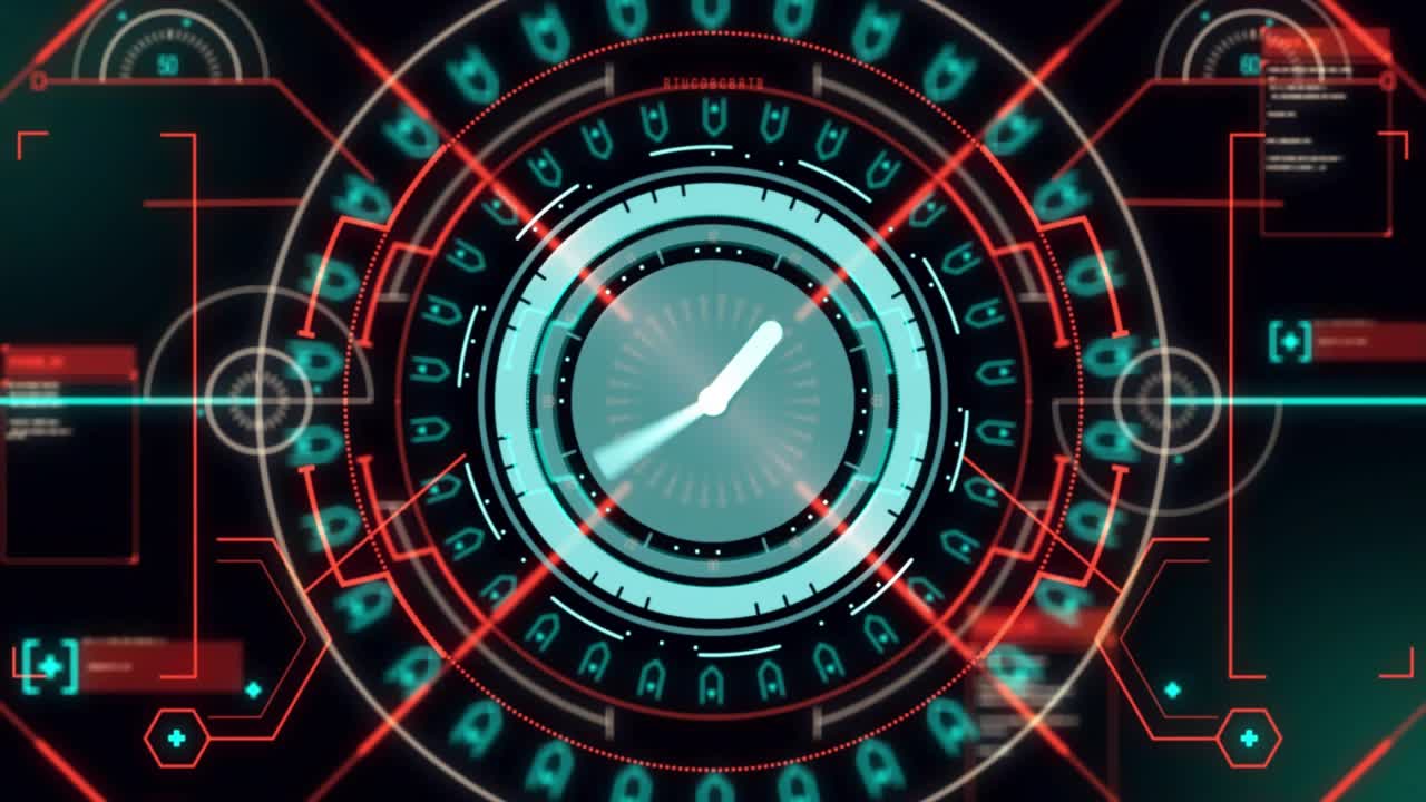 On start HUD animating dial with cyan rings sliding red overlays, pulsing indicating stability