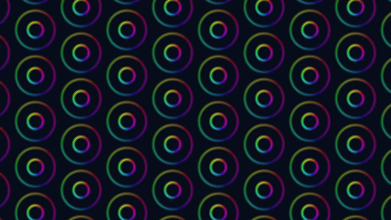 Cerchi vivaci in un motivo simmetrico su sfondo nero.