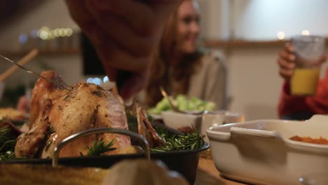 millennial adult friends celebrating thanksgiving together at home