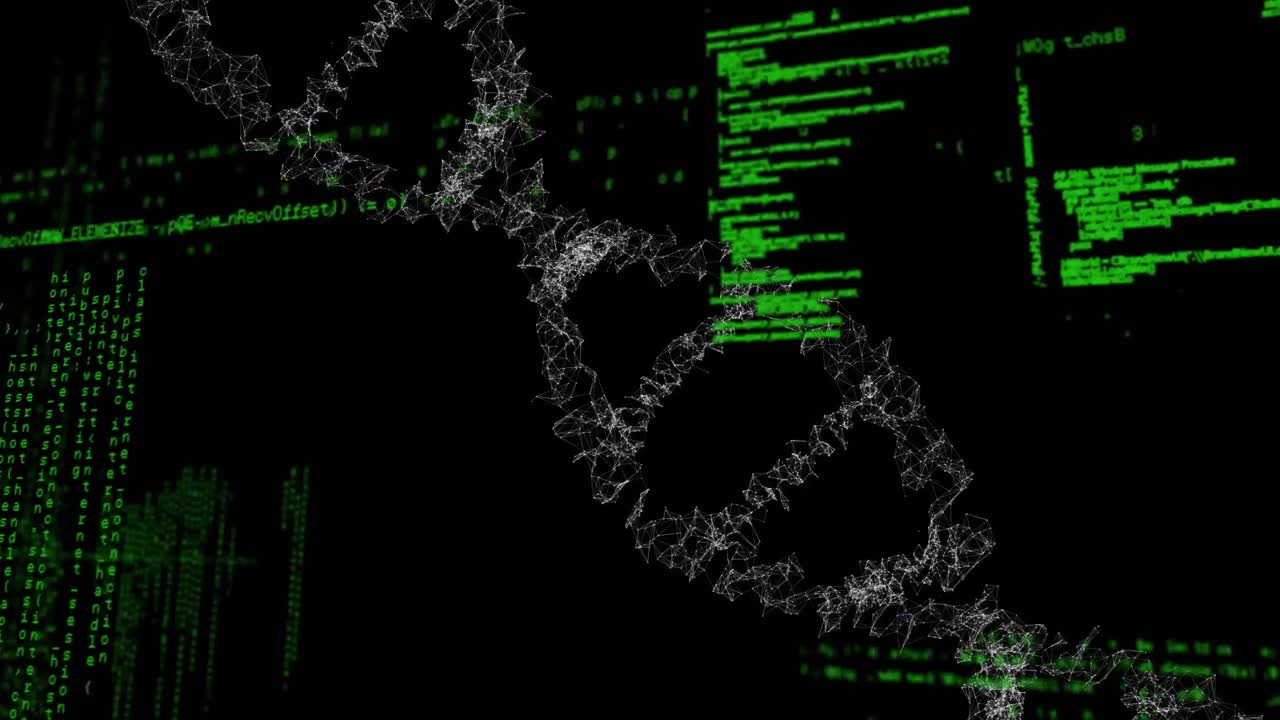 animación del procesamiento de datos sobre el hilado de cadenas de adn