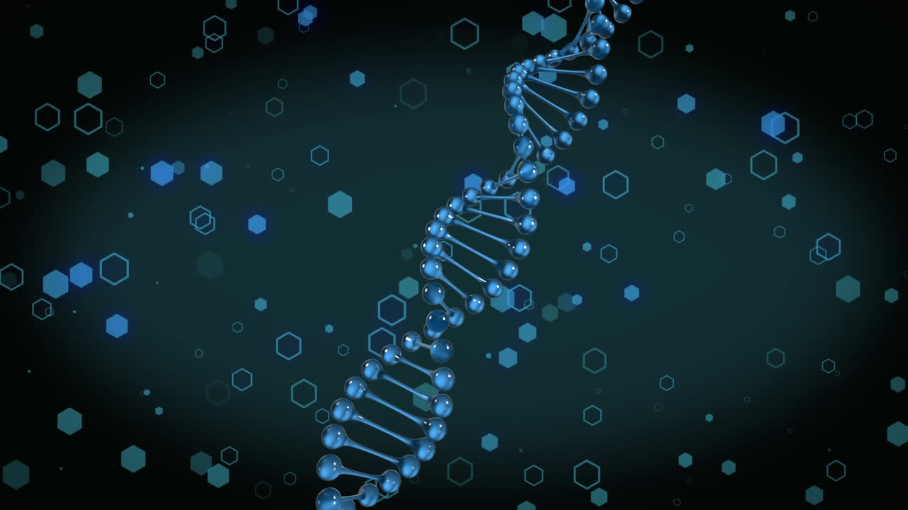 Animazione di un'icona di filamento di DNA e forme su sfondo nero