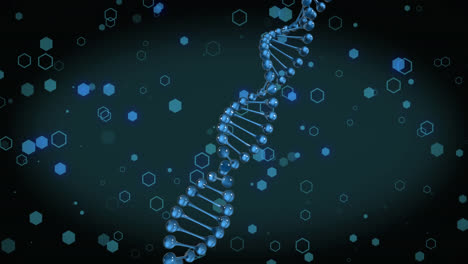 Animation-of-dna-strand-icon-and-shapes-on-black-background