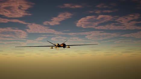 military airplane flying above the clouds at sunset. war concept