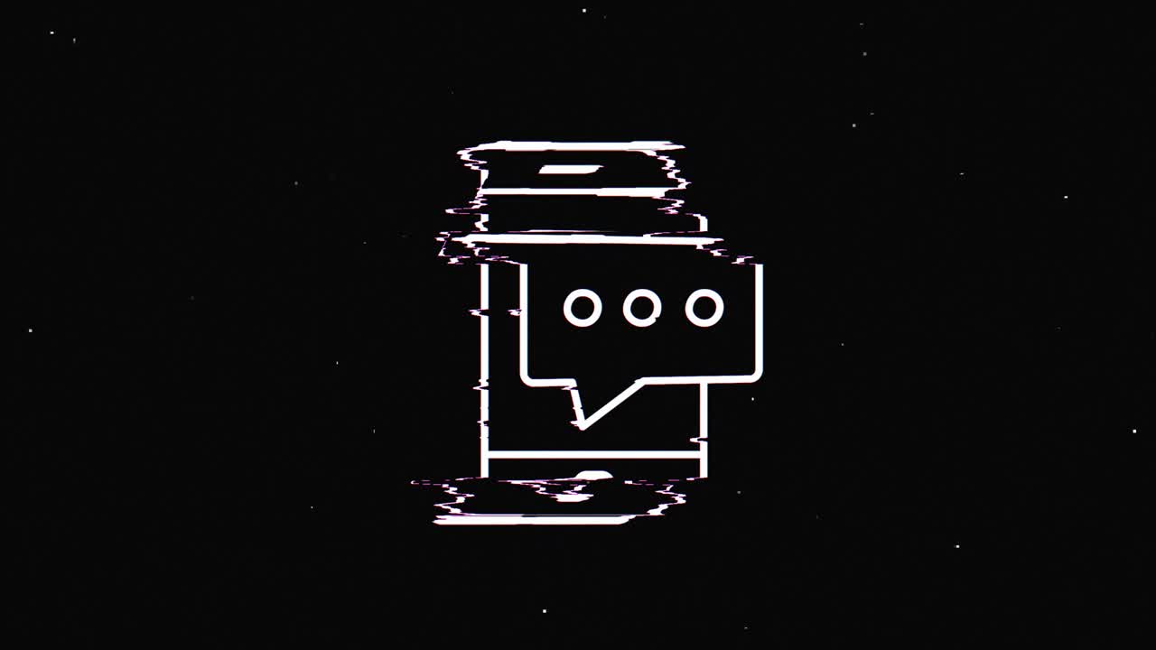 Line message hud holographic symbol on digital old tv screen seamless loop glitch animation. Hearts. Dynamic retro and joyful. Colorful and vintage video footage.