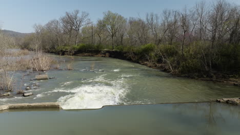 slow rotating shot overhead a small dam downstream from west fork white river pump station