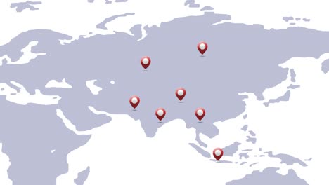 animation of a location pin revealing in asia map