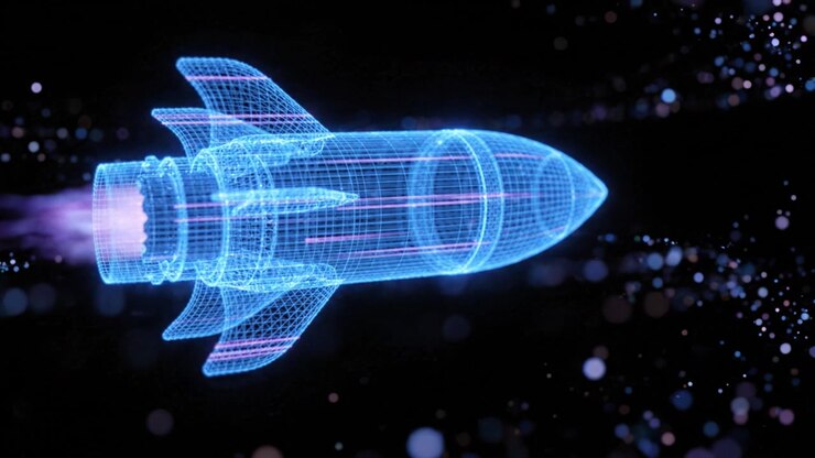 A Stunning Wireframe Rocket Model in Motion: Visualizing Advanced Spacecraft Technology with Dynamic Backdrop and Futuristic Aesthetic for Exploration Enthusiasts