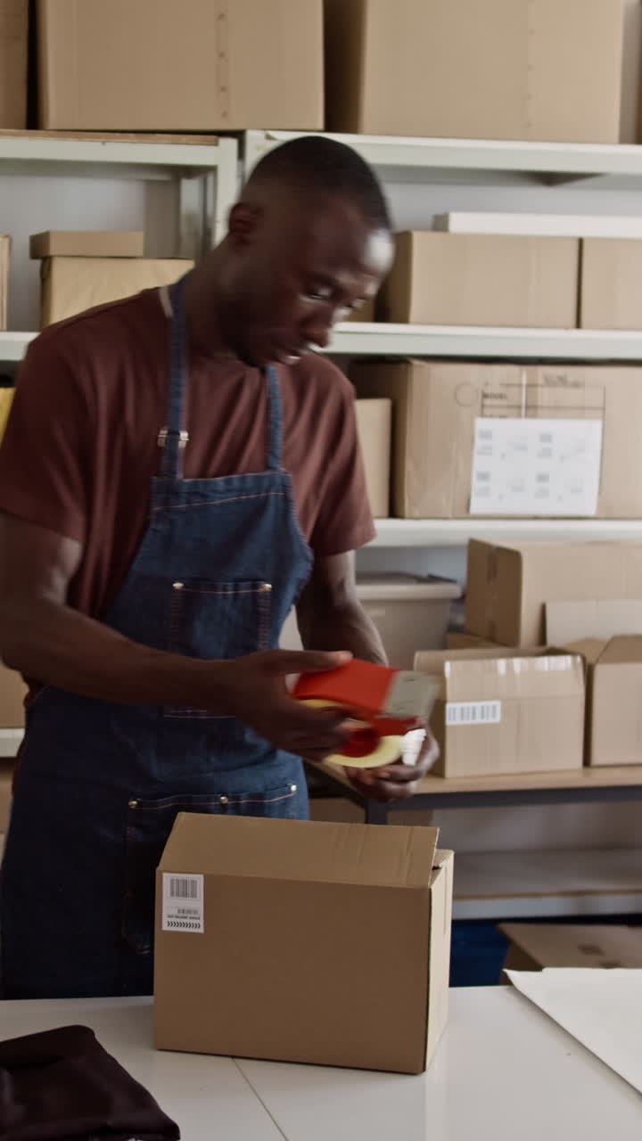 Manager Taping Box with Parcel at Warehouse
