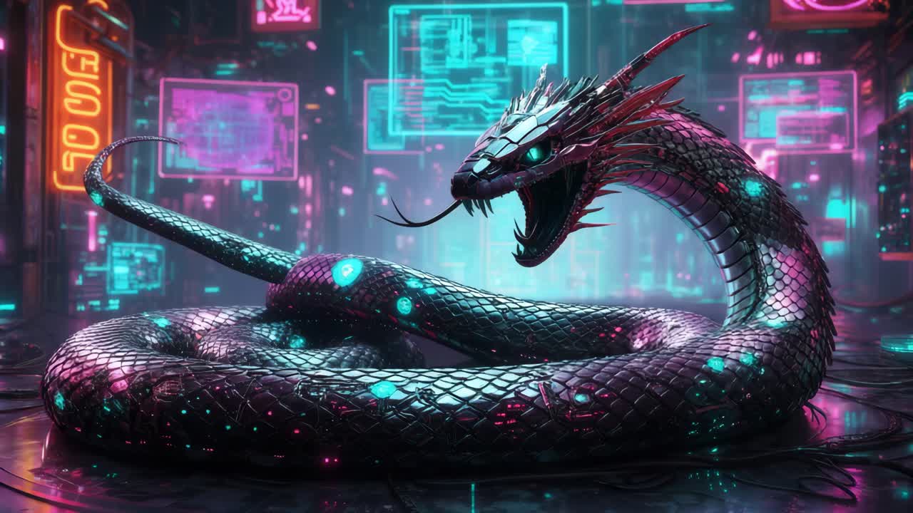 la serpiente dragón mecánica cyberpunk