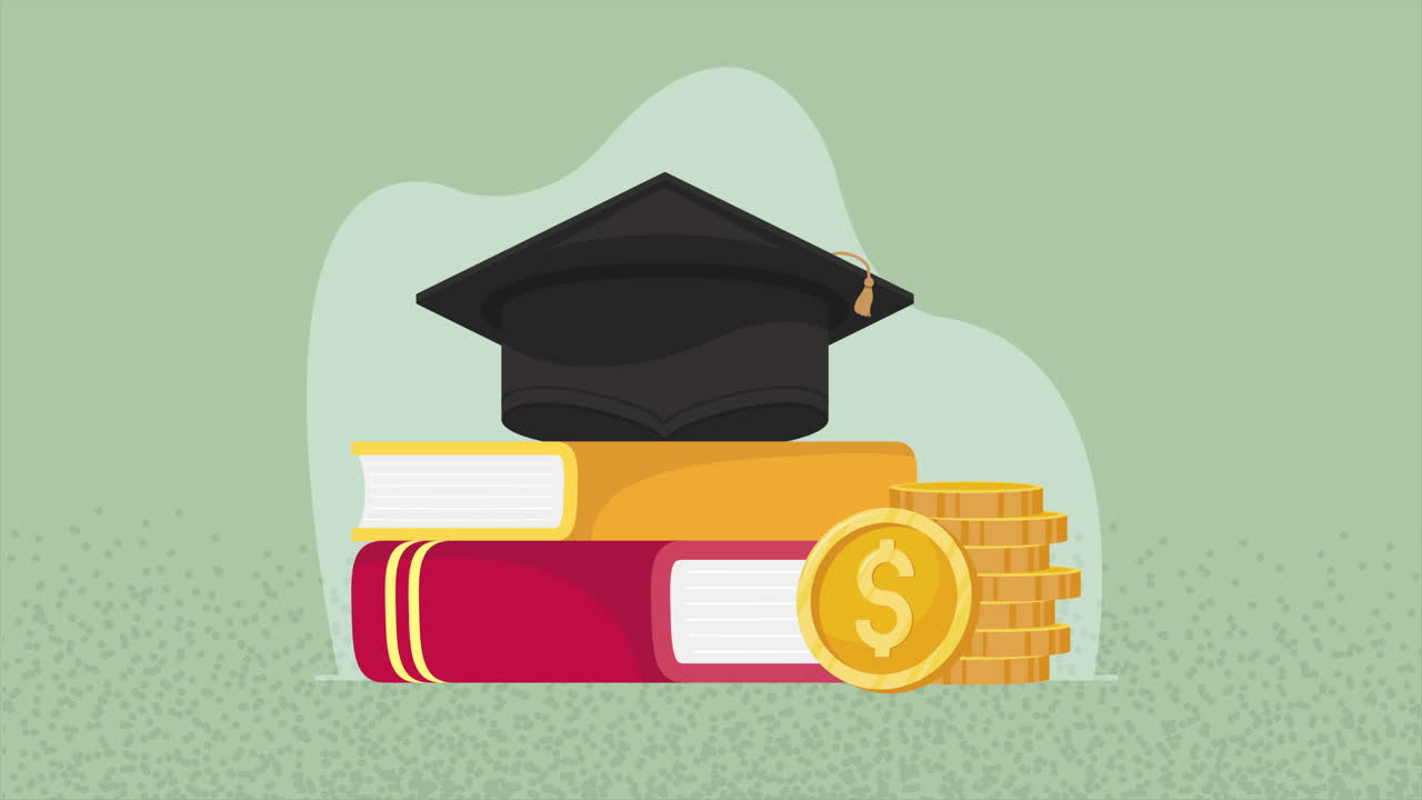 sombrero de graduación con libros de animación