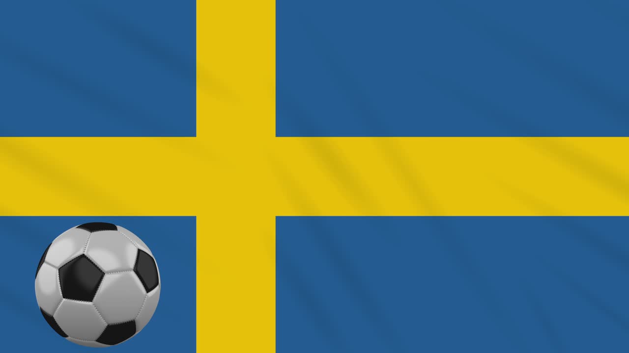 Sweden flag waving and football rotates, loop