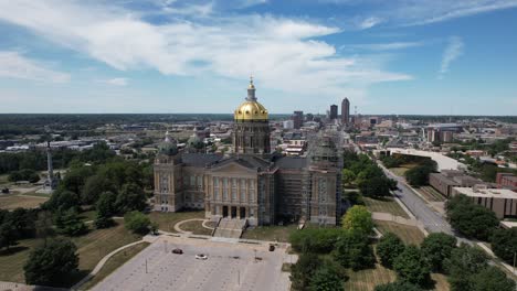aerial drone showcase of iowa state capitol, des moines, iowa