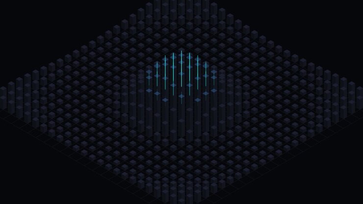 Abstract Digital Grid with Pulsing Light Waves