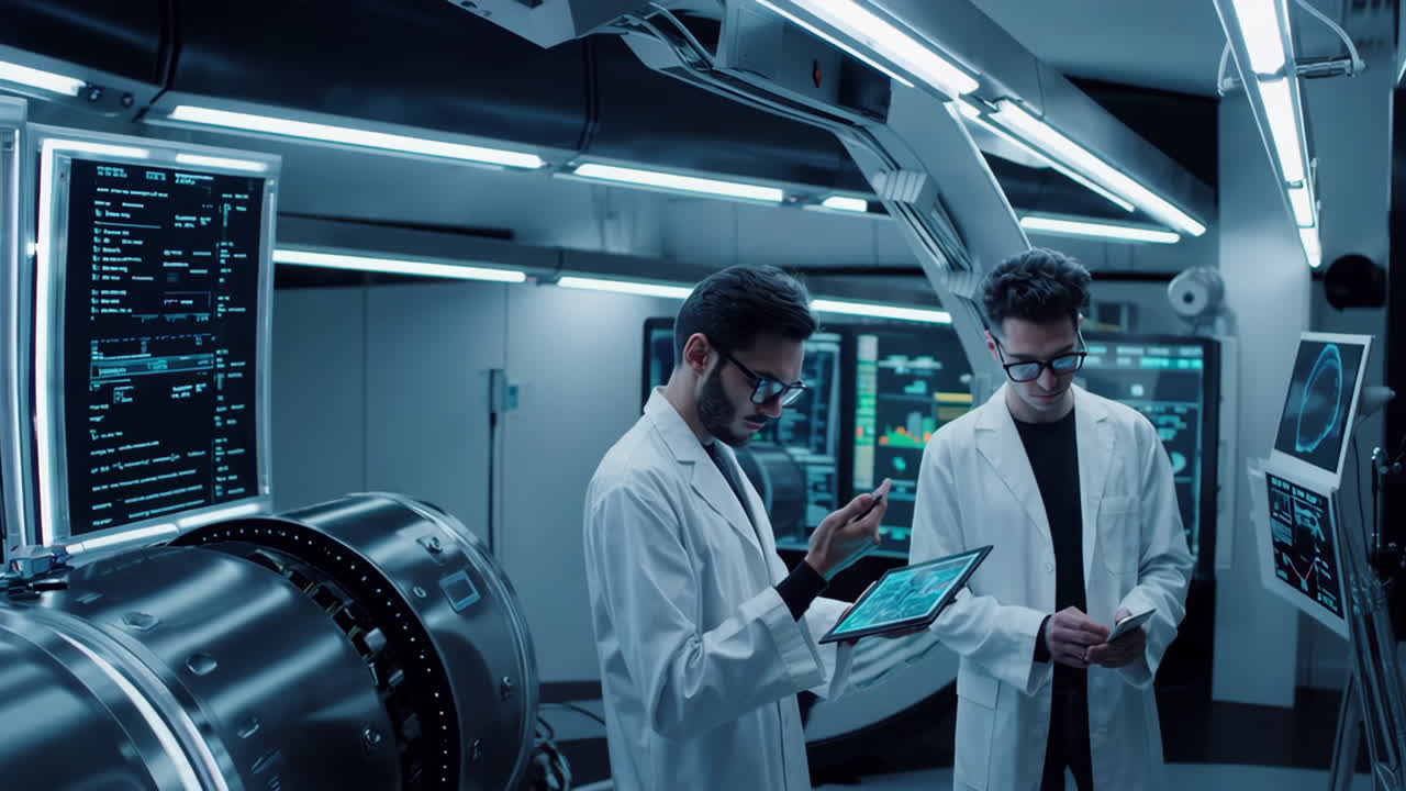 Scientists Collaborating in a Futuristic Laboratory