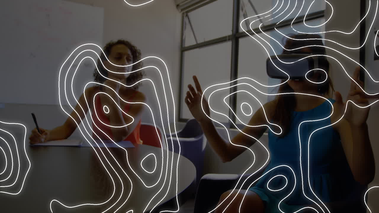 animación de líneas blancas sobre diversas personas de negocios en la oficina