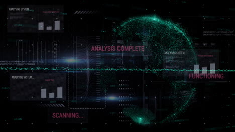 animación del procesamiento de datos y las estadísticas con texto en todo el mundo