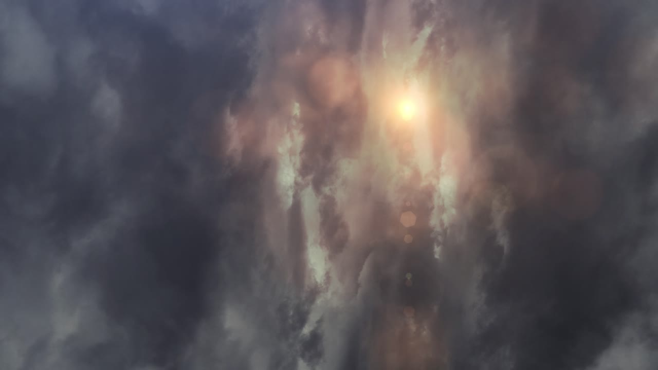 sol vertical de 4k que brilla detrás de las nubes oscuras