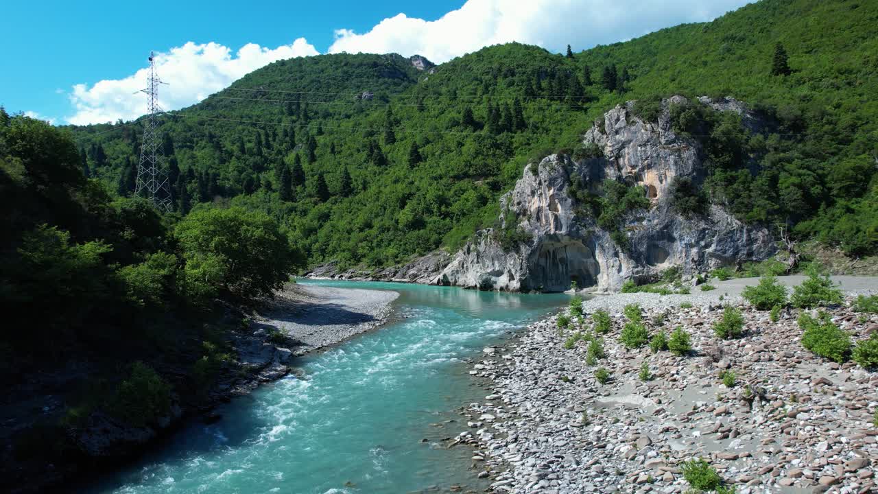 Vjosa River Turquoise Wild Waters Carving Rocky Cliffs in Pristine Untamed Albanian Nature Landscape