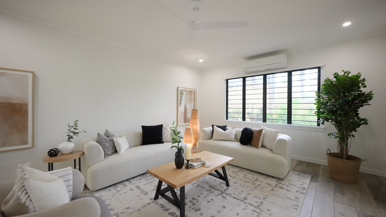 現代的なミニマリスト・ホーム インテリア ラウンジルーム 大きなエンターテインメント・リラックスエリア スタイリッシュなデコレーション