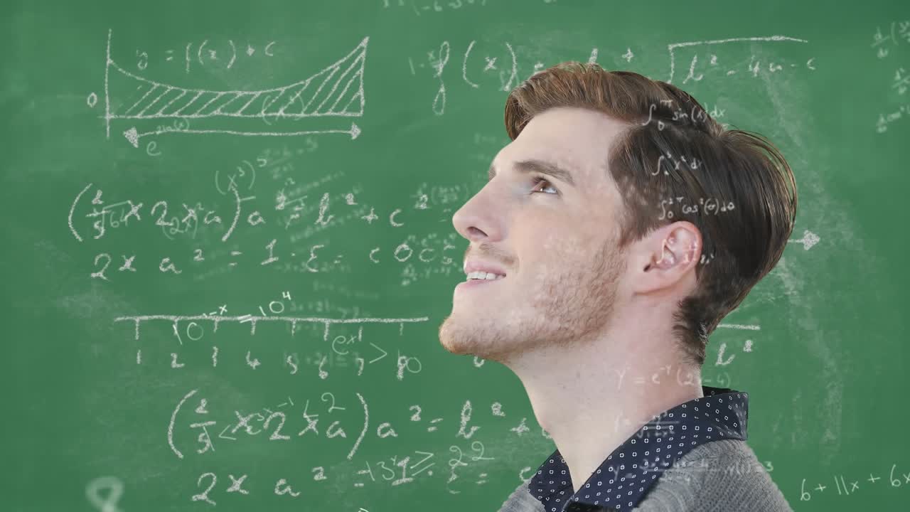 Animerede matematiske ligninger over kaukasisk forretningsmand