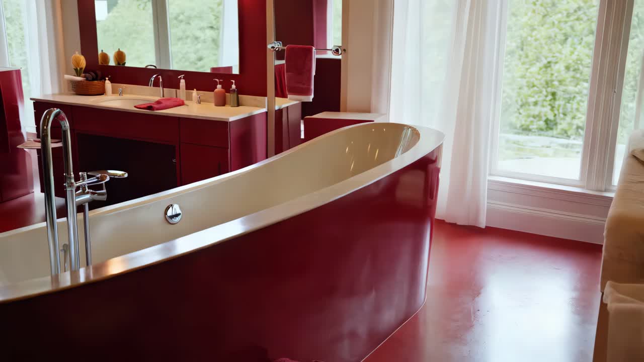 은색 현대적인 욕실과 곡선 욕조