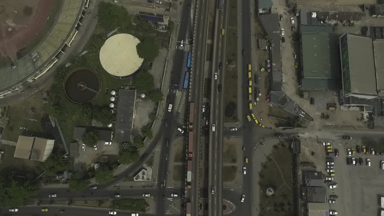 Satellite-like aerial shot of Ikorodu road in Lagos state, around the National Stadium axis