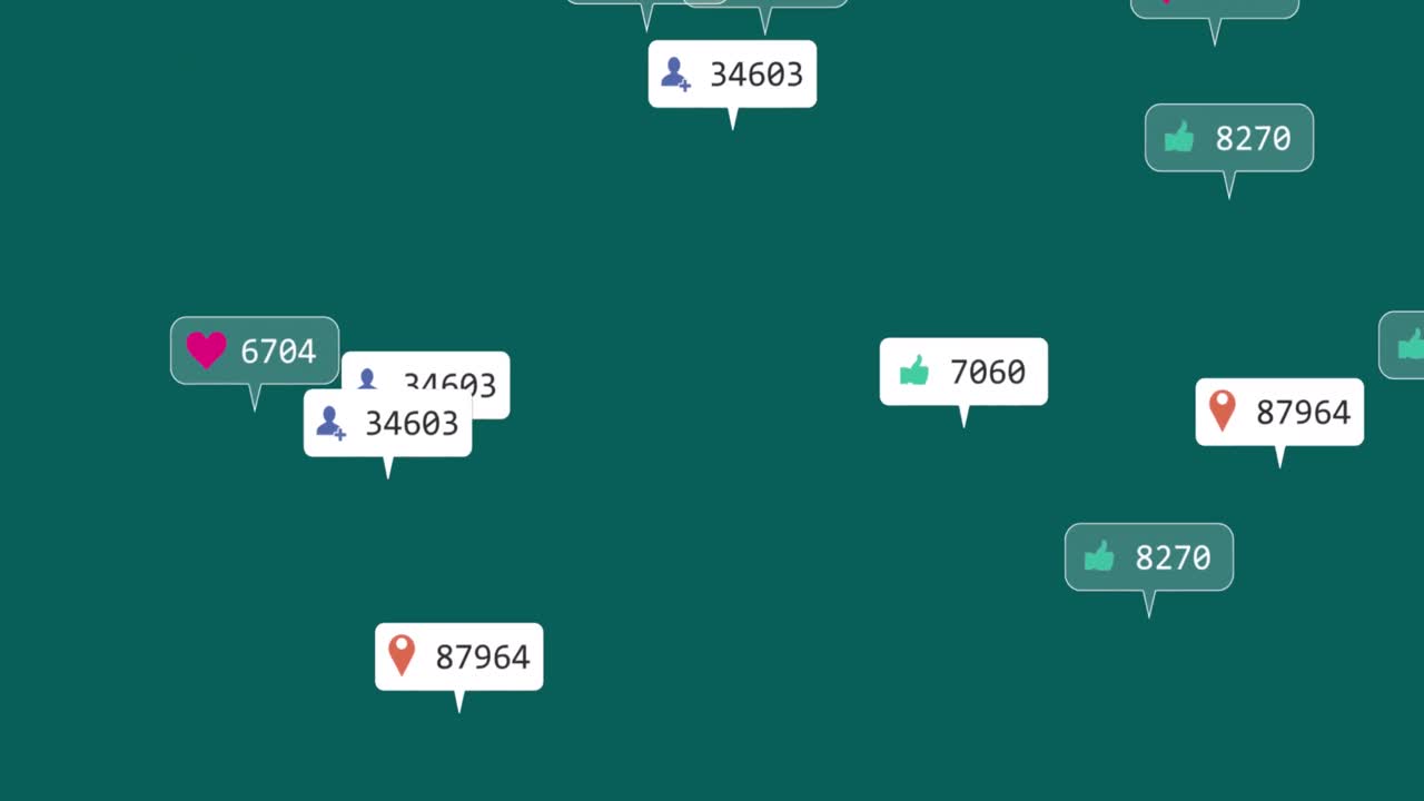 animación del procesamiento de datos de las redes sociales sobre un fondo verde.