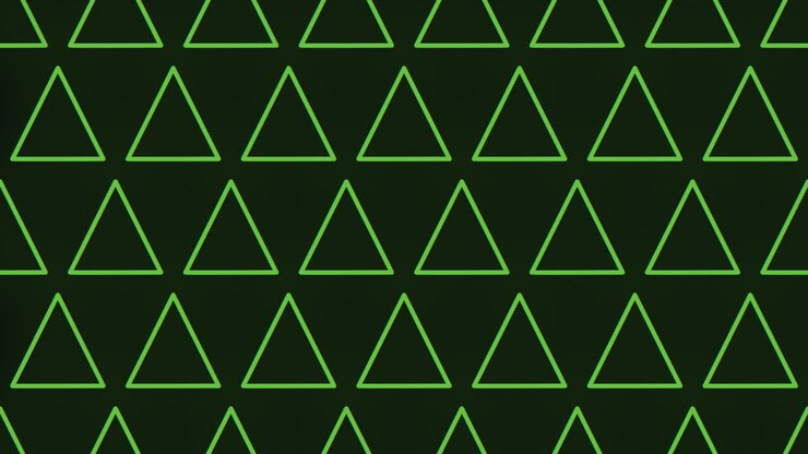 Motivo di triangoli verde neon senza soluzione di continuità su gradiente nero