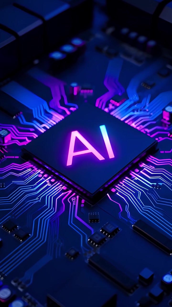 Sfondo Tecnologico Futuristico con Scheda Madre e Chip AI 4K