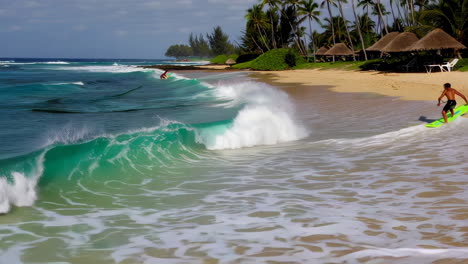 surfing at a tropical beach