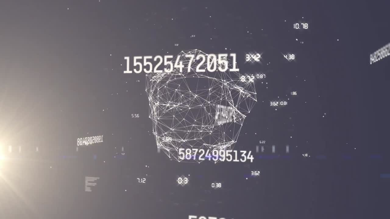 animación del globo de la red de conexiones con números y procesamiento de datos
