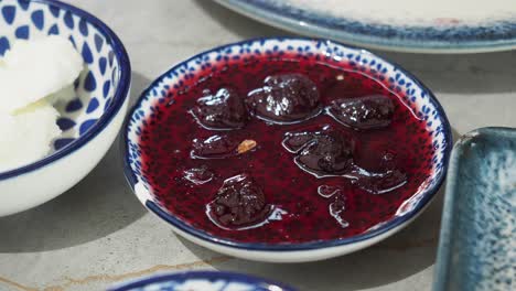 turkish breakfast with yogurt and jam