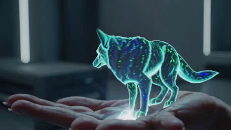 hologram of a wolf in a hand