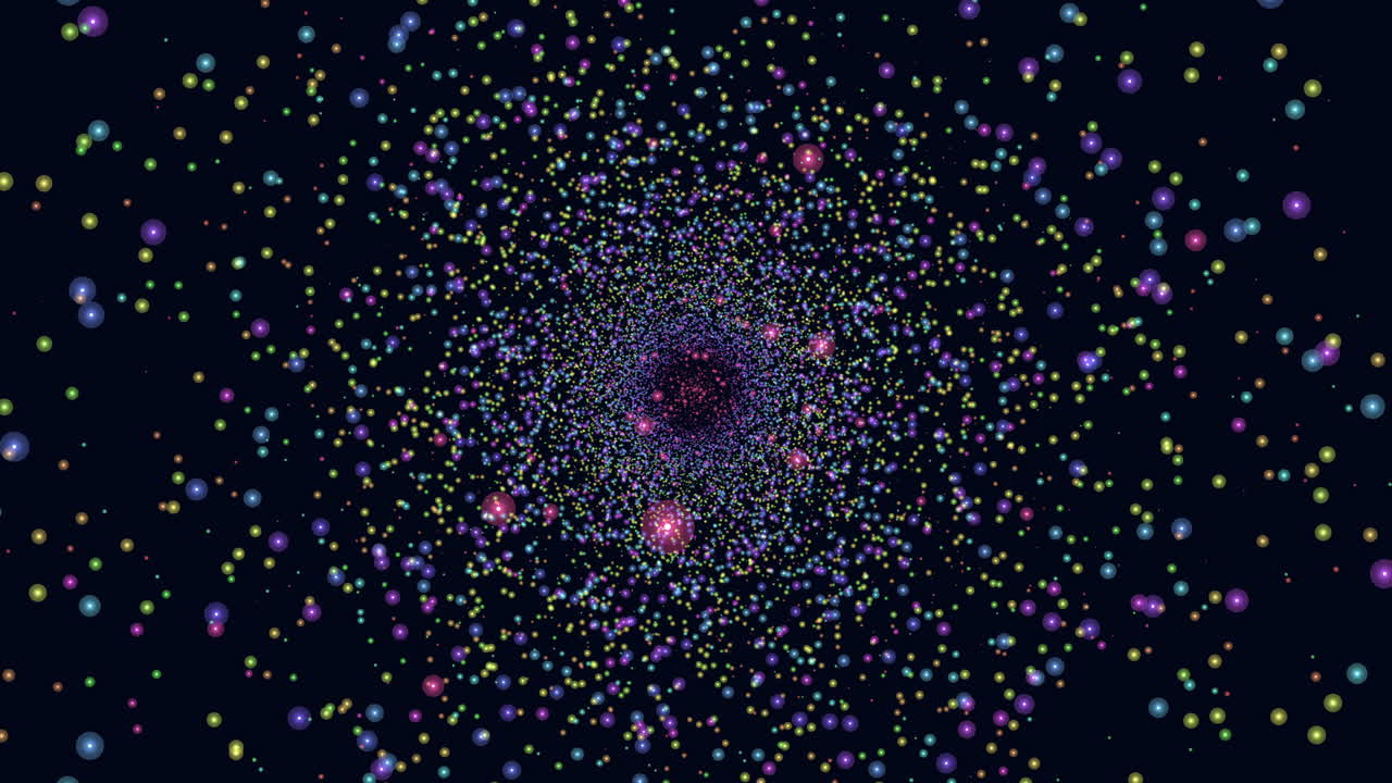 Disposizione vibrante di cerchi colorati in un motivo circolare su sfondo nero