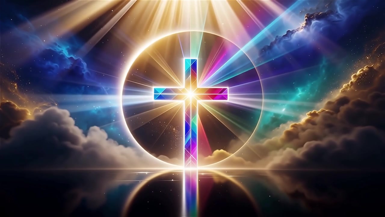 Croce Cristiana Luce Celestiale Sfondo per il Culto.