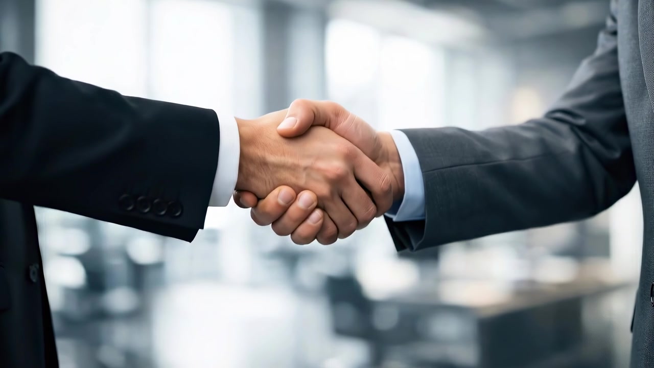 Partner d'affari che si stringono la mano in un ufficio moderno