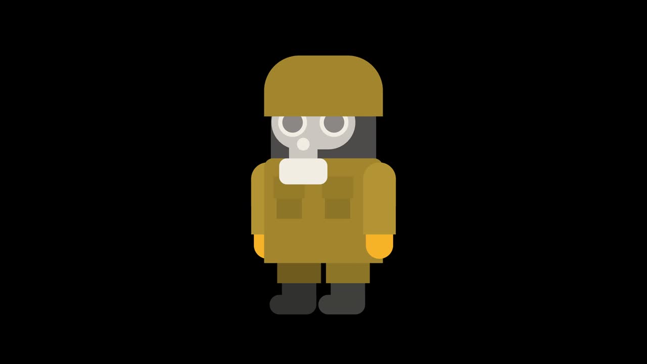 가스 마스크를 입은 상사가 기 시작하고 멈다. - 알파 채널