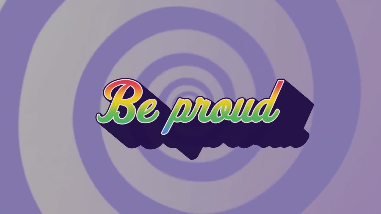 파란색 배경에 다채로운 글자로 자랑스러운 텍스트의 애니메이션