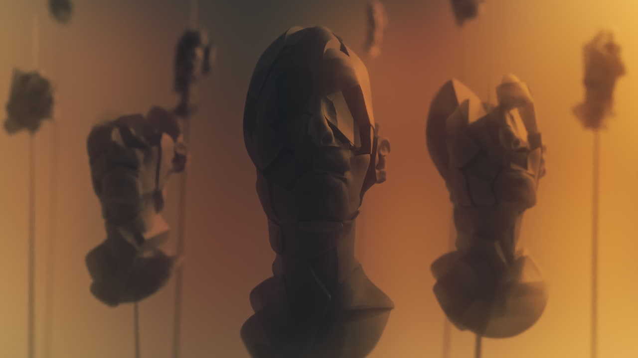 Crushed android heads on spikes on the yellow background