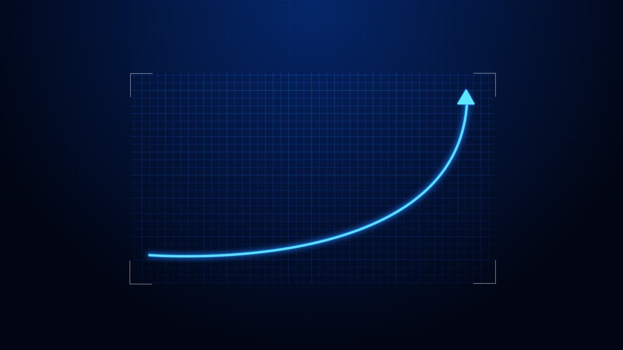 Moving up curve graph glowing on digital grid for growth progress success futuristic finance data