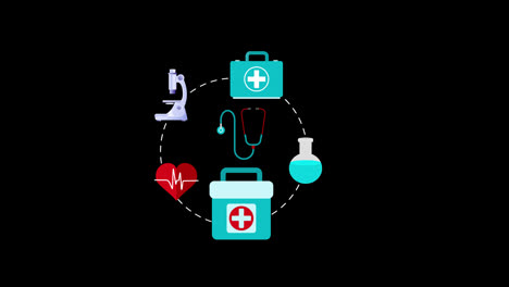 Instrumente-Und-Geräte-Für-Das-Gesundheitswesen,-Angeordnet-In-Einer-Kreisförmigen-Konzeptanimation-Mit-Alphakanal