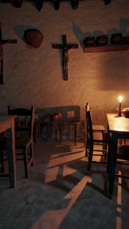 rustic dining room with religious decor