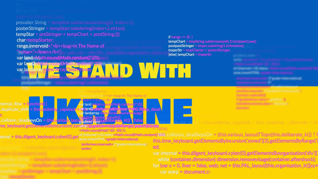 animación de we stand with ukraine y procesamiento de datos sobre la bandera de ucrania