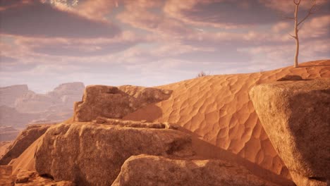 Un-Ambiente-árido-Y-Rocoso-Del-Desierto,-Animación-3D,-Escena-Animada,-Plataforma-Rodante-De-La-Cámara